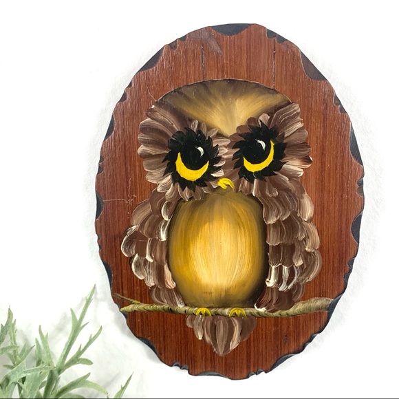 Wood Owl Wall Plaque Home Decor Hand Painted